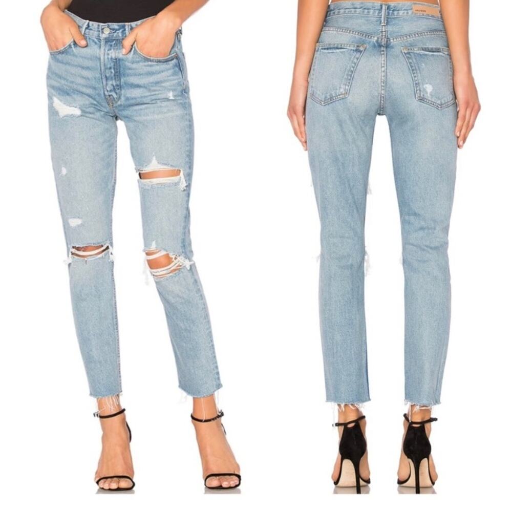 GRLFRND Karolina (Revolve) Distressed High Rise Raw Hem Denim Jeans | 27 EUC